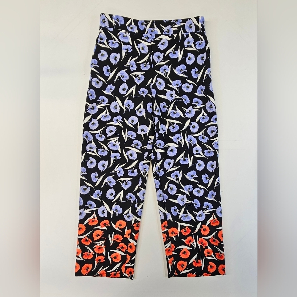 Ann Taylor Wide Leg Pants Size 8 Petite Floral Blue Orange NWT - Picture 2 of 9